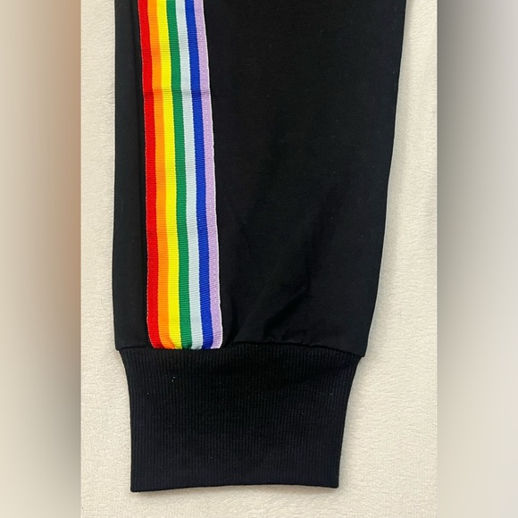 Black Joggers Cotton Blend Drawstring Sweatpants with Rainbow Stripes - Picture 11 of 15